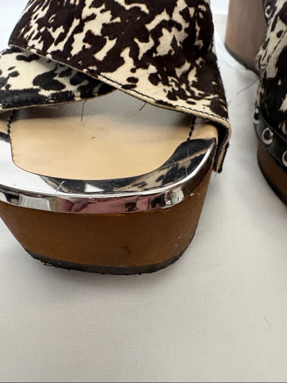 Donald J. Pliner Carra Calf hair/pony Black & Cream Animal-Print Crossover Mules - Picture 7 of 10